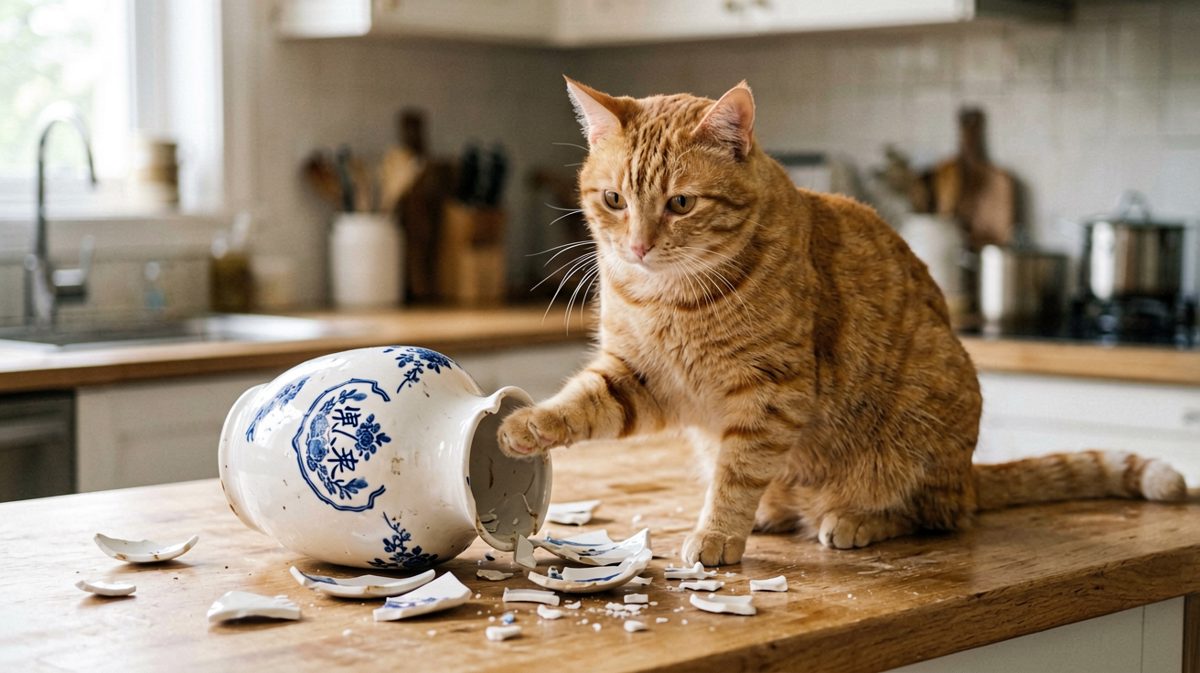 猫咪：不是我，是花瓶先动的手。
