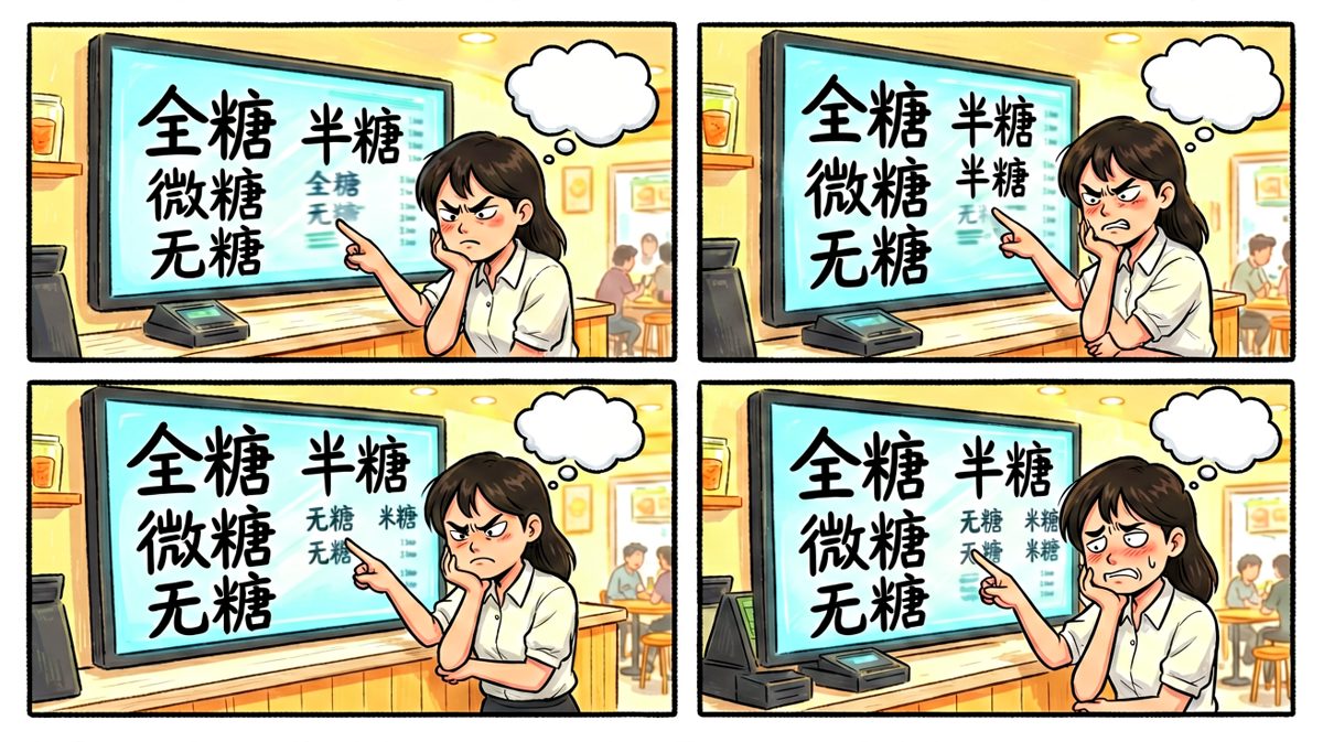 面对四种糖度选项，彻底选择困难