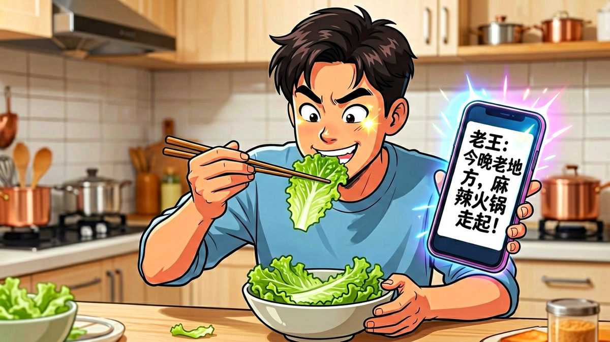 手机一响，沙拉不香了。