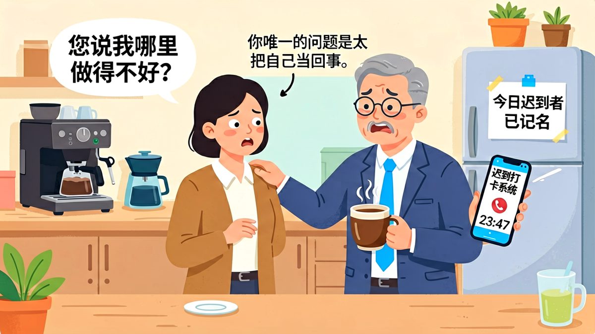 老板批评员工"太把自己当回事"，结果自己刚熬到23:47打卡回来。