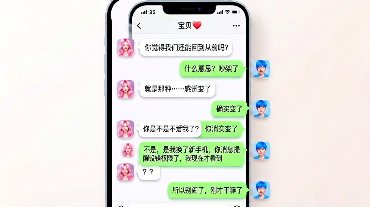 女生深情追问感情变化，结果男生才刚看到消息。