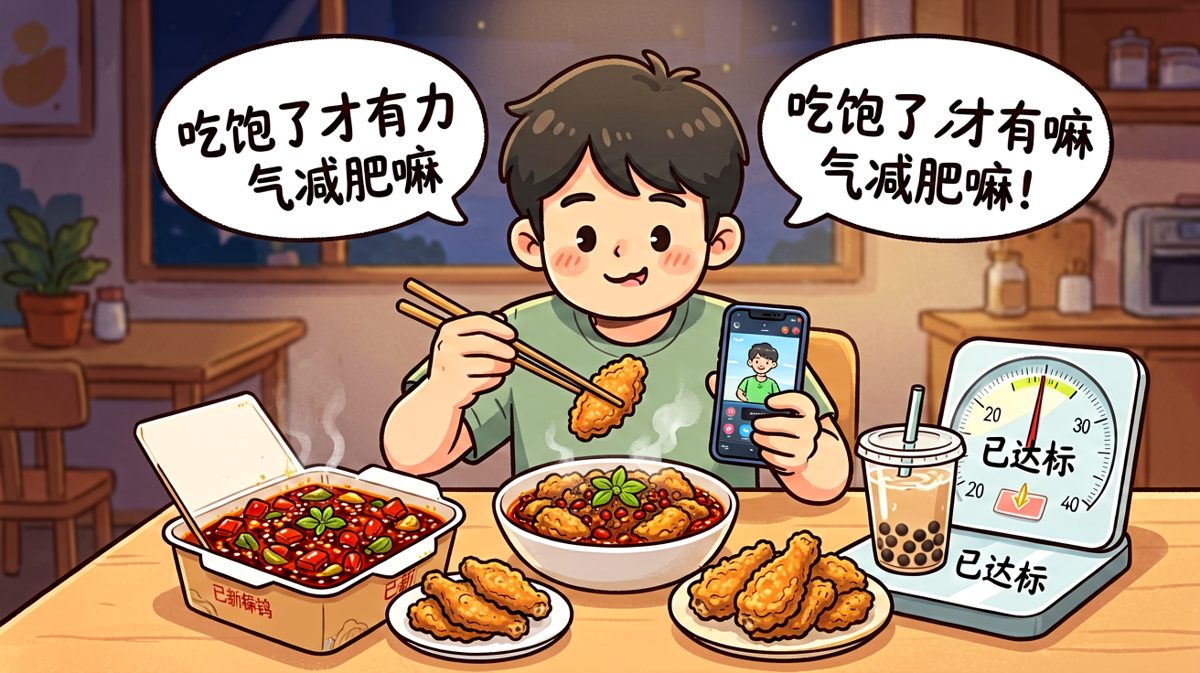 他成功说服了自己，今天又是努力减肥的一天！