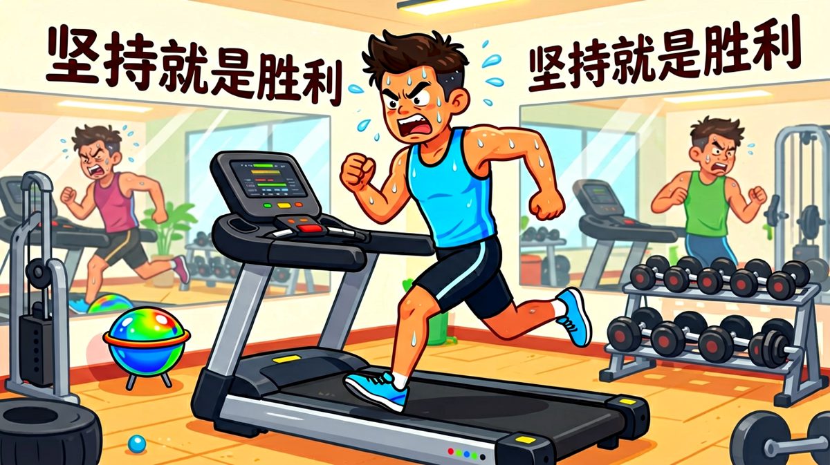 第3格：终于爬起来健身了，拼尽全力