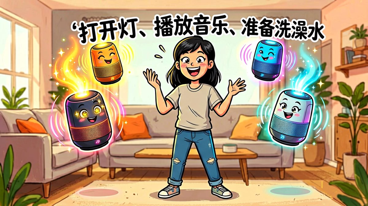 一口气下达了三个指令，智能家居全部启动