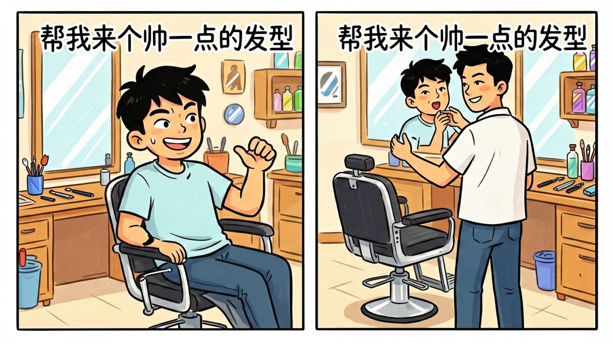 自信满满走进理发店，梦想做个型男