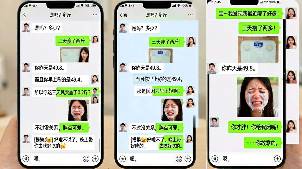 女生炫耀三天瘦两斤，却被男生用数据无情拆穿