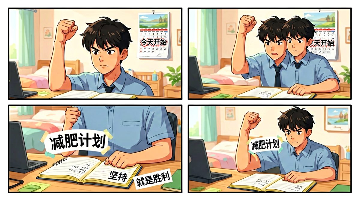 第一天，小明立志减肥，豪情万丈立下flag。