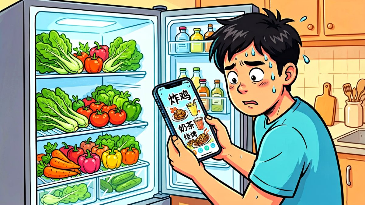 蔬果在冰箱里看着我，外卖在手机上诱惑我……