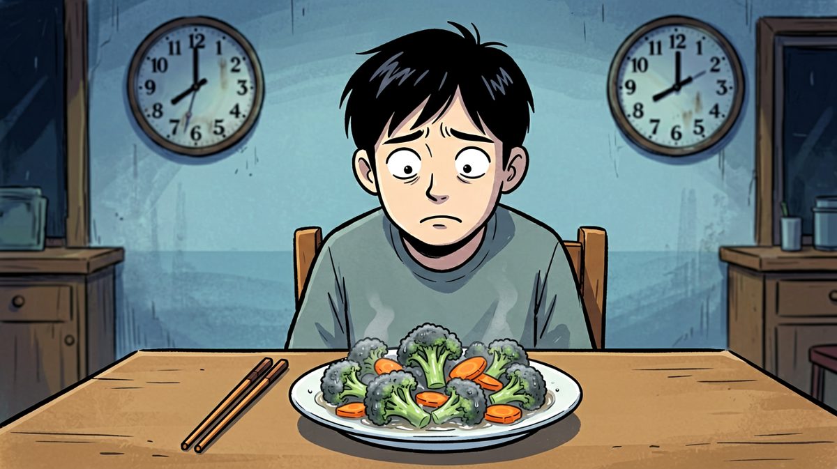 第3格：菜端上来了，怎么看怎么像给兔子准备的饲料……
