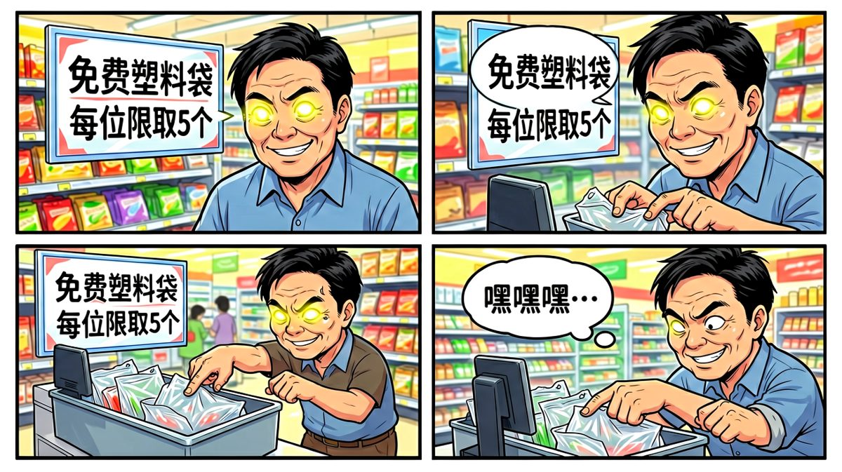 大叔发现超市有免费塑料袋，眼神瞬间亮了