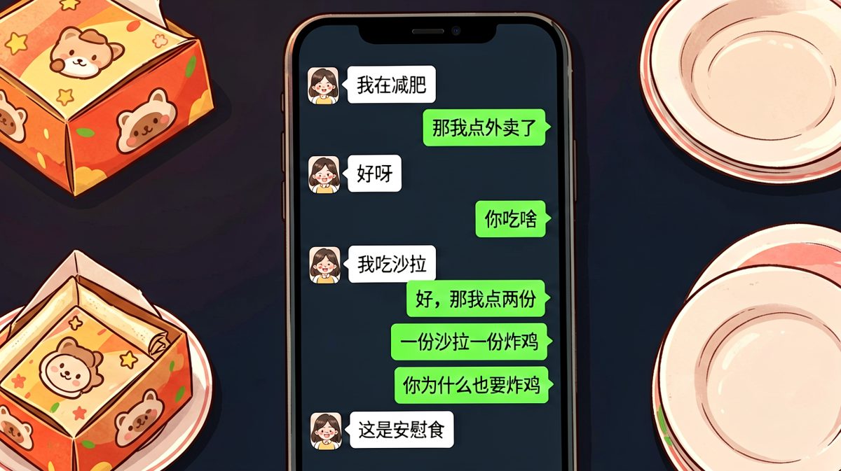 女生说减肥却要两份外卖，自称吃的是安慰食