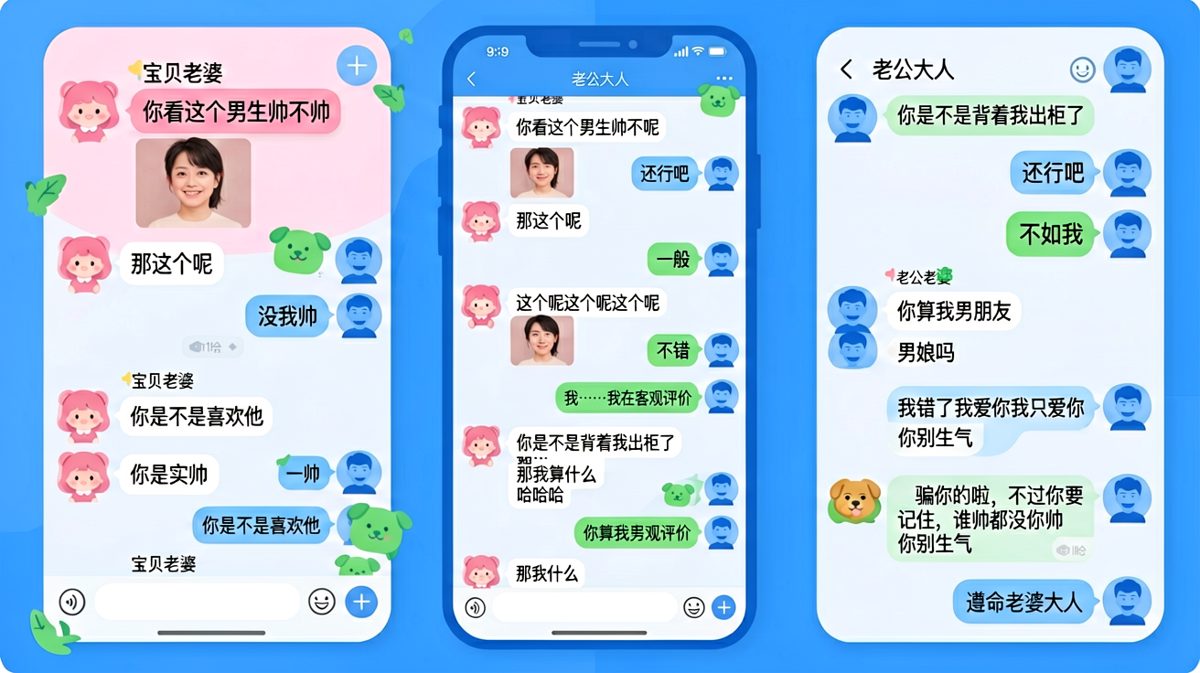 试探男友底线：连发三张帅哥照测试求生欲，最后发现是老公自己先'喜欢上了'的反转爆笑现场