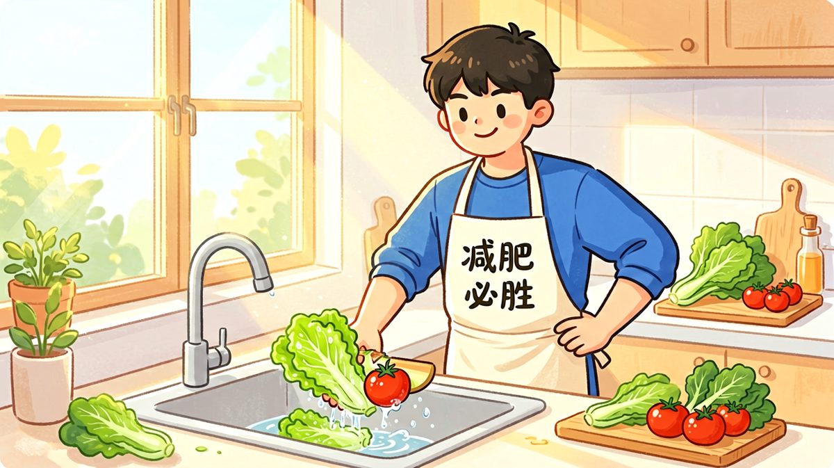 雄心勃勃的减肥第一天，信心十足地准备健康餐