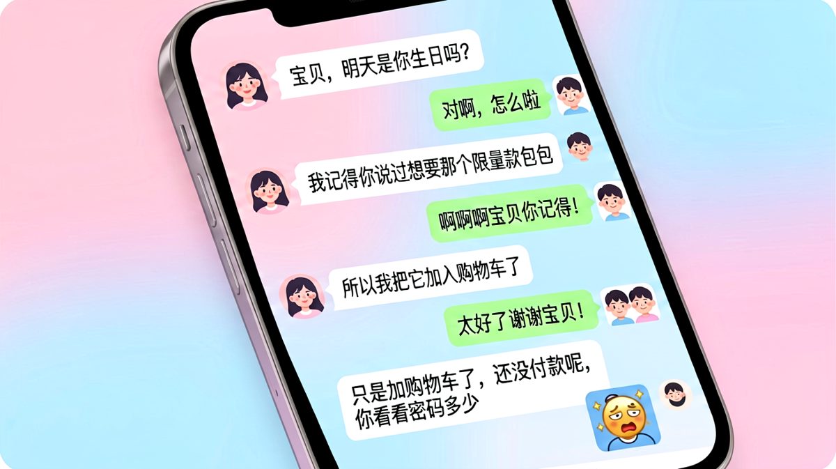 女生假装记得男生生日礼物，其实只加购物车还没付钱