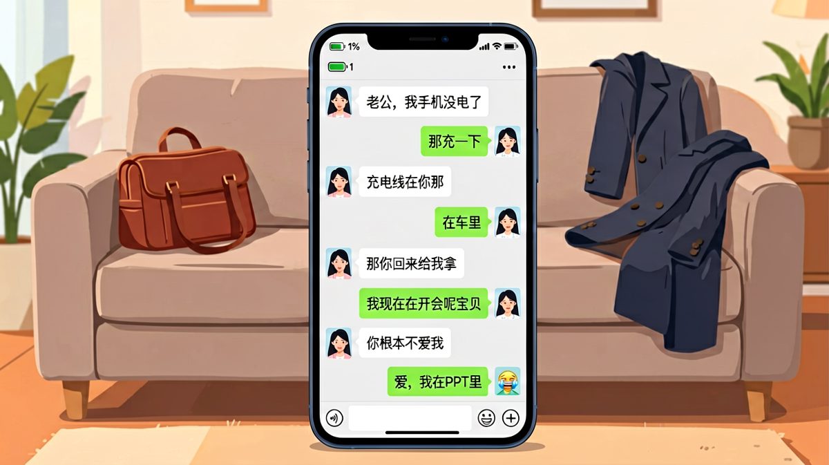 充电线——男生对找不到充电线的搞笑对话