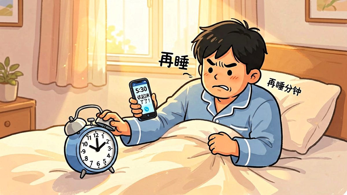 闹钟响了，主角与被窝展开殊死搏斗。