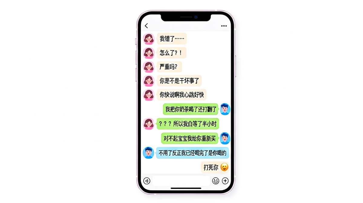 '我错了'三个字让女生紧张到窒息，结果只是一杯奶茶的事