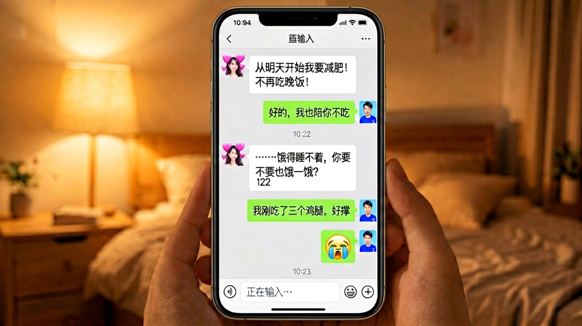 说好一起减肥，男生背地里吃了三个鸡腿