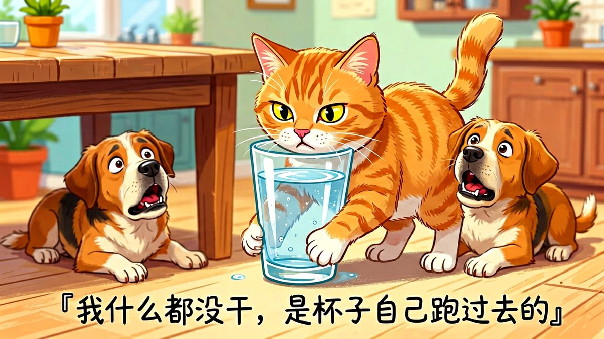 猫：杯子说它想去看地板。