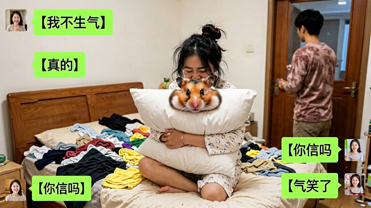 女生的我不生气翻译过来是快来哄我