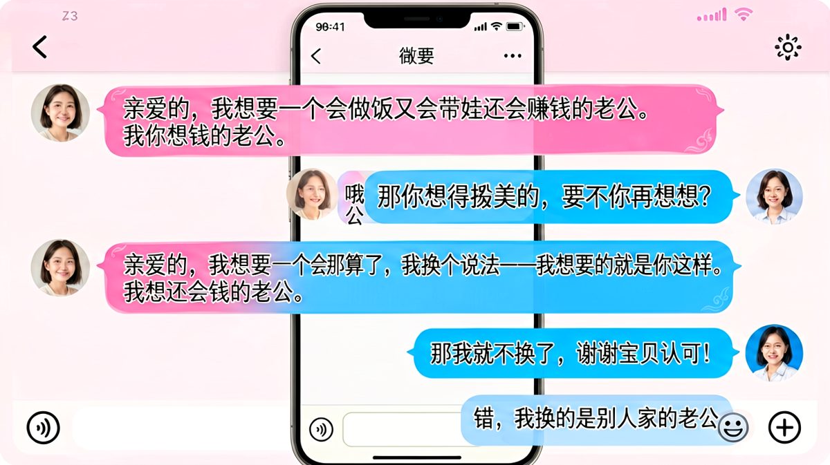 女生绕了一圈，最后把男生的嘴堵死了。