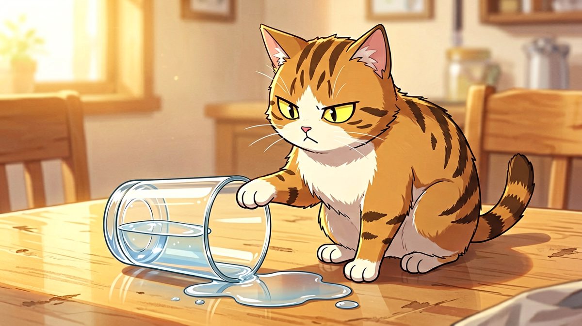 猫：不是我推的，是水自己跳下去的。