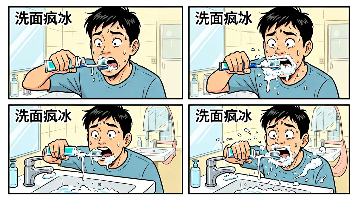 手忙脚乱刷个牙，结果把洗面奶全用了