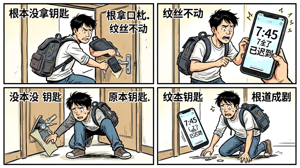 冲到门口才想起——钥匙忘带了！