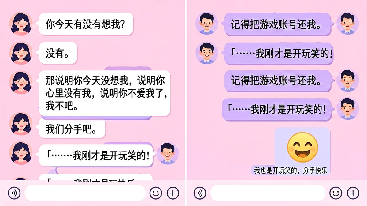 女生用「想你了吗」连环发问套路男生，结果反被男生用「已分手」暴击