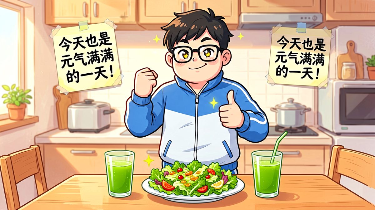 早上雄心勃勃立下减肥flag，对着沙拉发誓再也不碰零食。