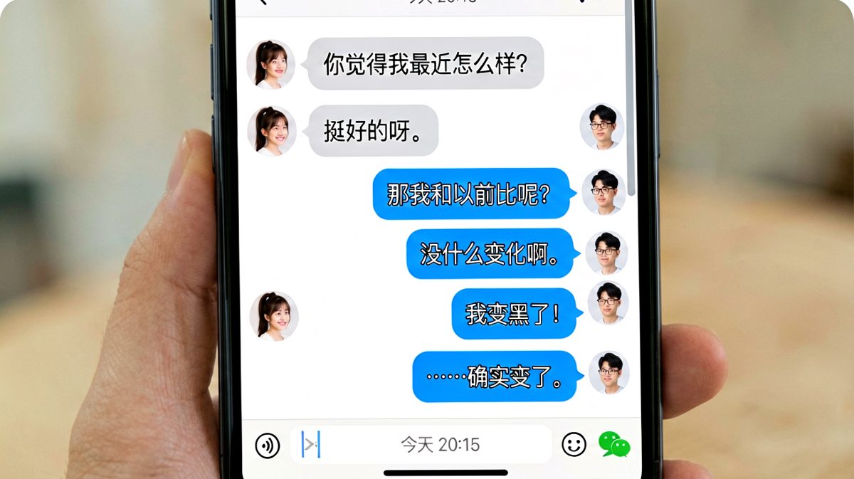 女生变黑了，男生秒回'确实变了'的反差神回复