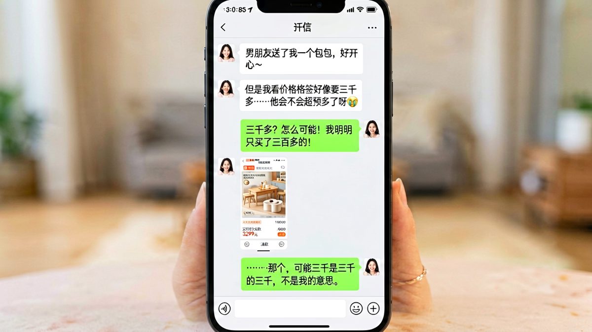 说好的三百多包包，结果三千块，男朋友开始耍嘴皮子了