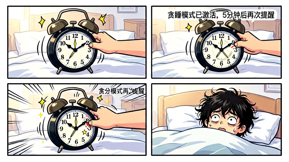 手有它的想法，关掉了闹钟