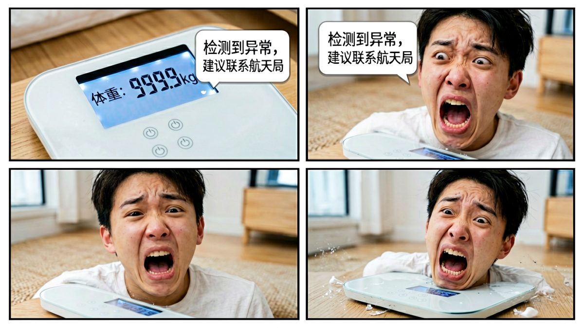 体脂秤给出的离谱读数，主角世界观崩塌。