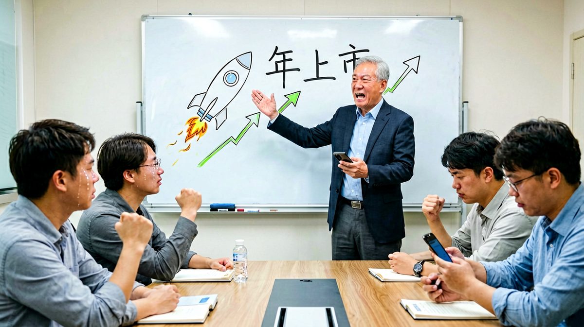 老板：公司明年一定上市！我：老板真有远见！老板：你先去把明天的早会给我开了。