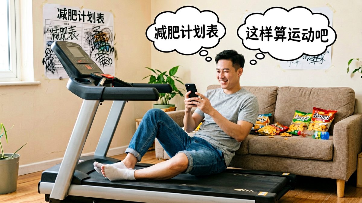 第四格：坐在上面玩手机，也是运动！
