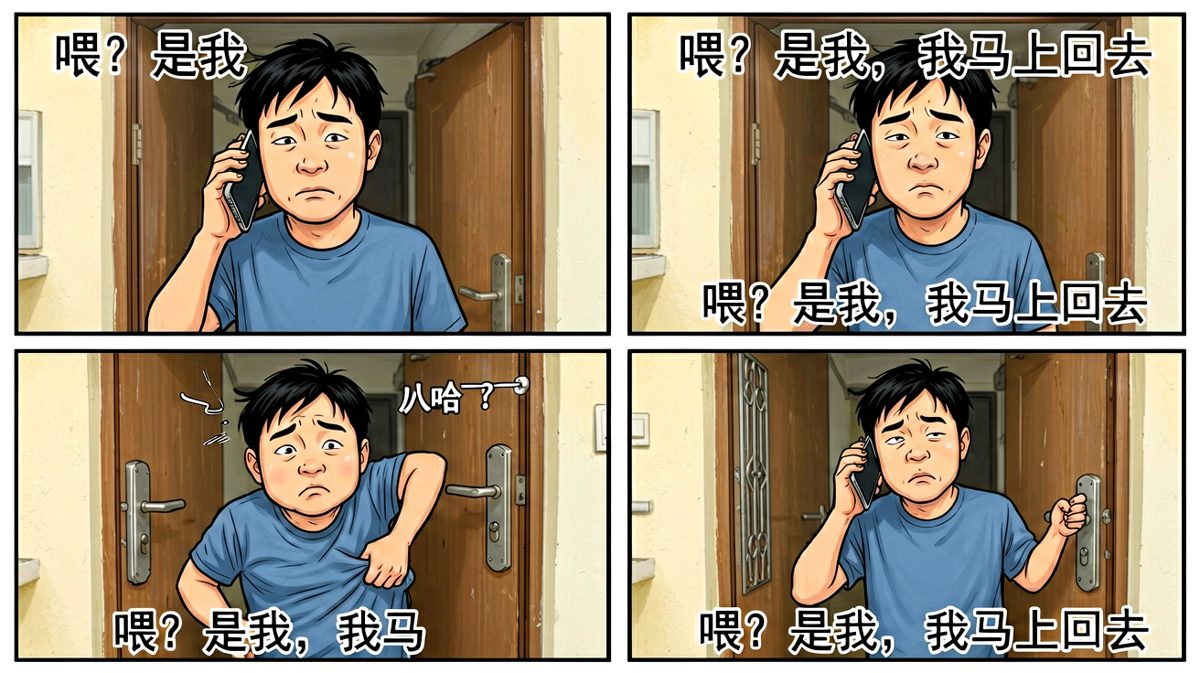 灵机一动，假装在打电话让家人送钥匙
