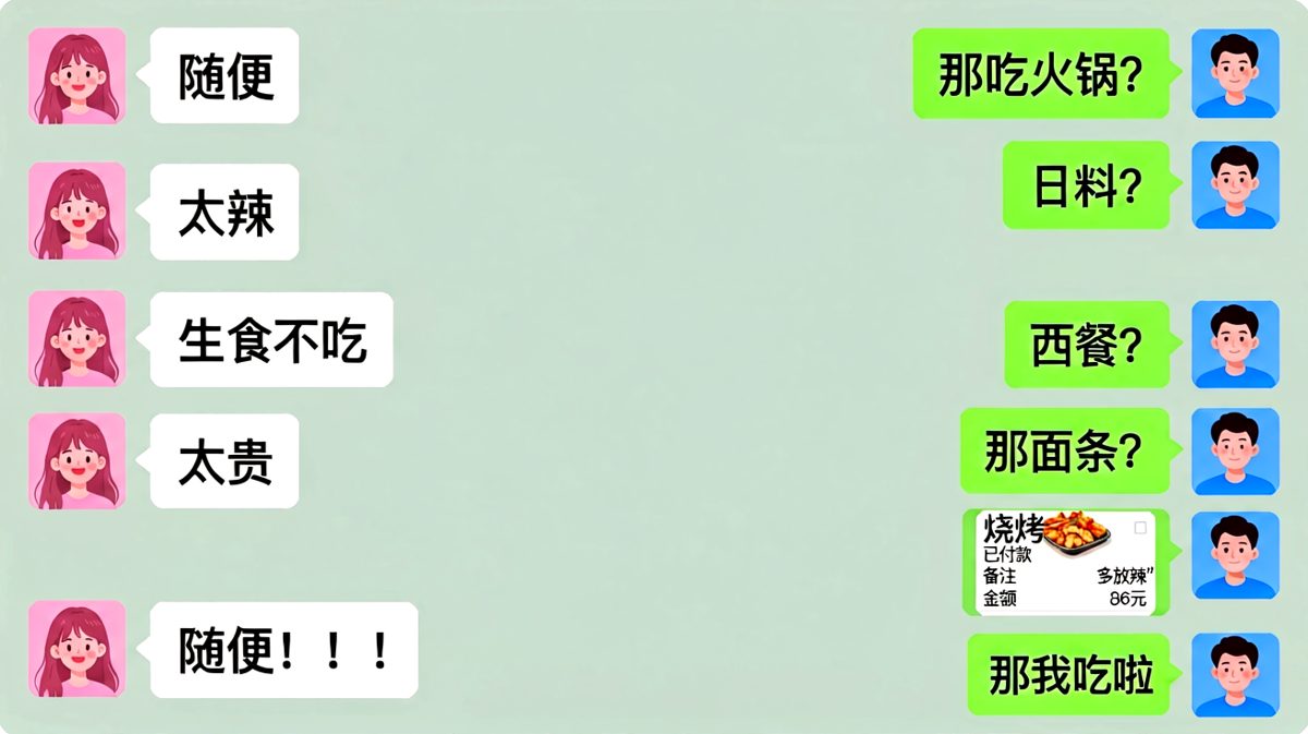 说好随便的女生，最后吃到了男生偷偷点的烧烤