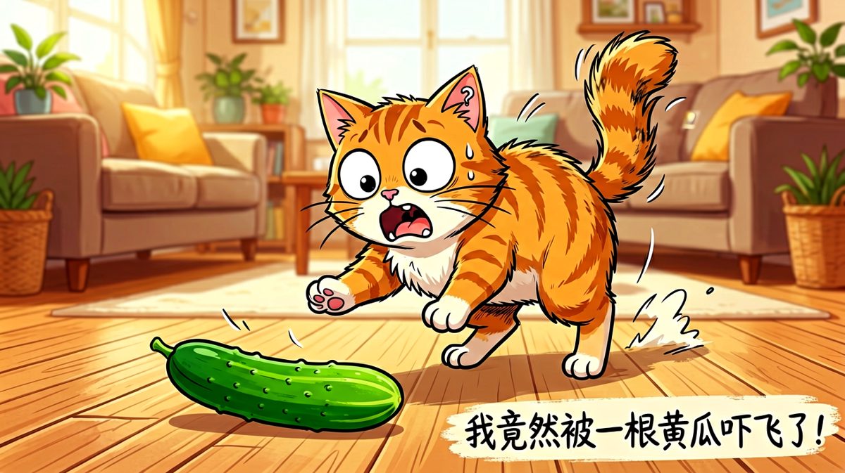 猫咪被黄瓜吓得起飞，这反应也太夸张了吧！