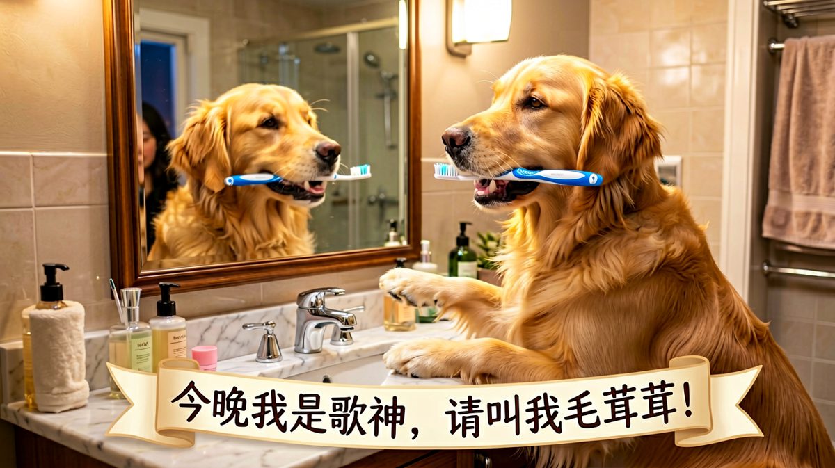 狗狗把镜子当舞台开演唱会，这也太有自信了！