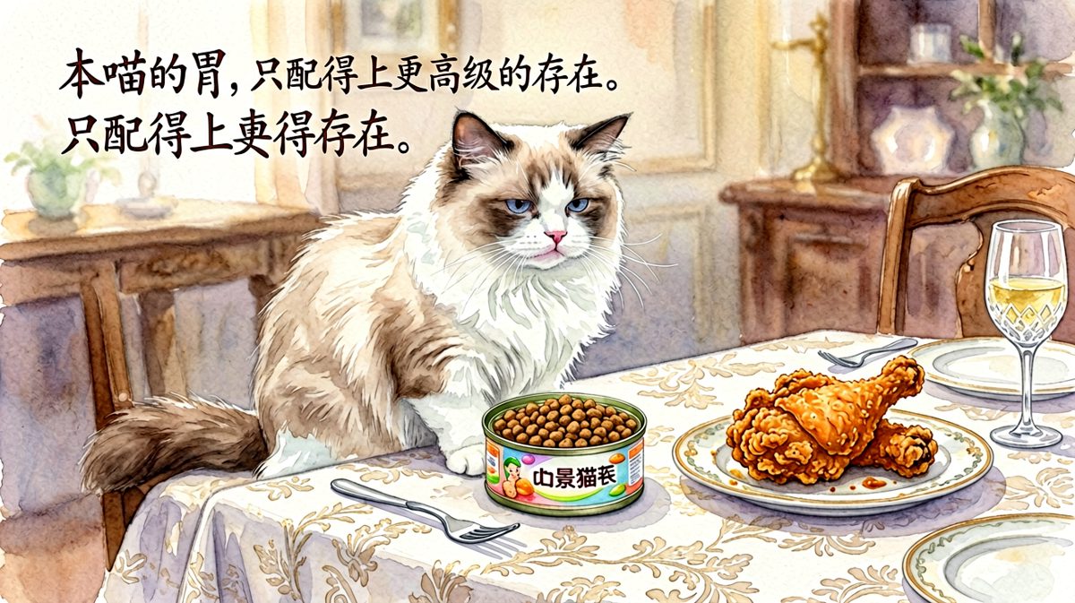 猫咪对猫粮翻白眼，只想吃主人的炸鸡！