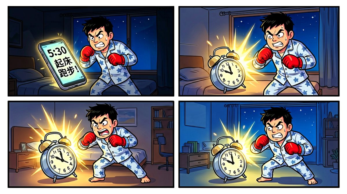 格子1：深夜斗志满满，闹钟一响立刻弹起