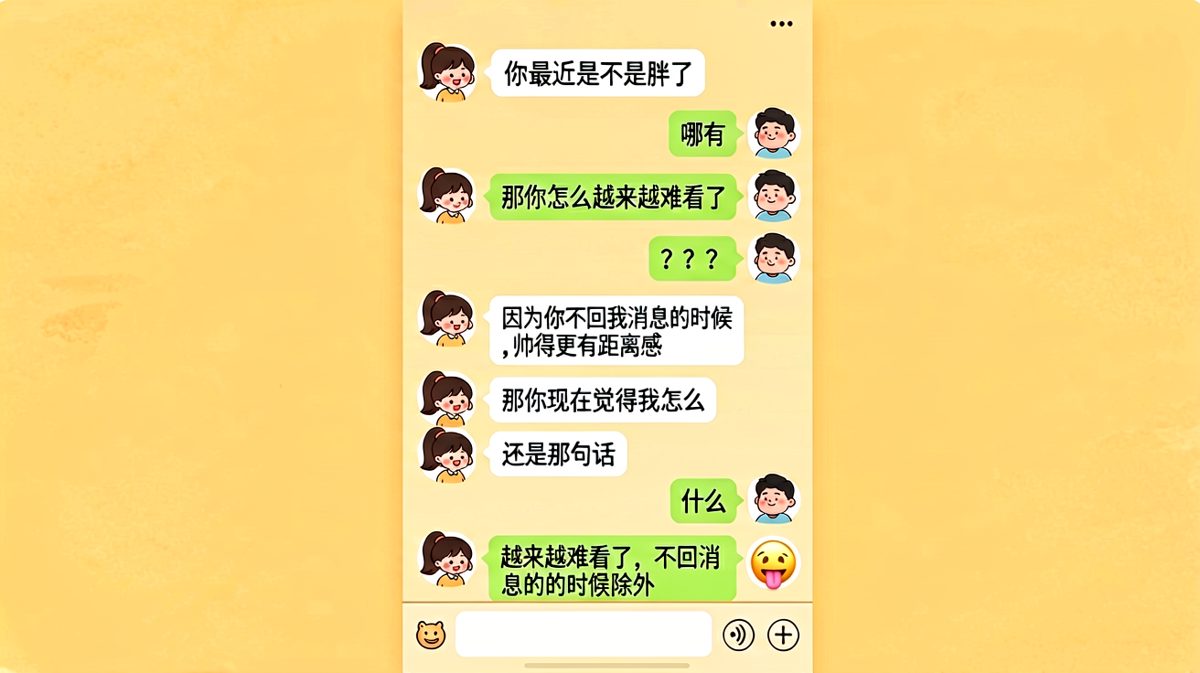 女生表面问胖没胖，实际在疯狂吐槽男朋友。