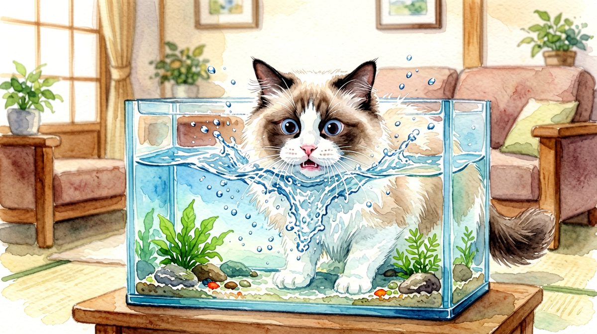 喝水喝到卡住，猫咪的尴尬程度五颗星