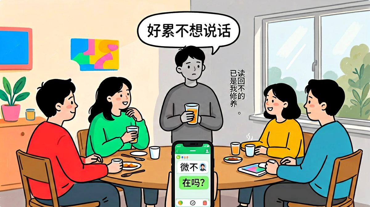 世界上最遥远的距离，是人在聚会心在家。