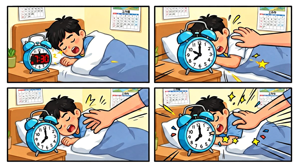 闹钟响了，手一滑把按钮按飞了