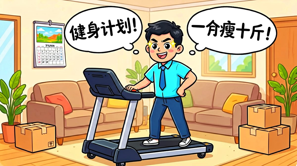 雄心壮志的第一天，跑步机就是新的伙伴！
