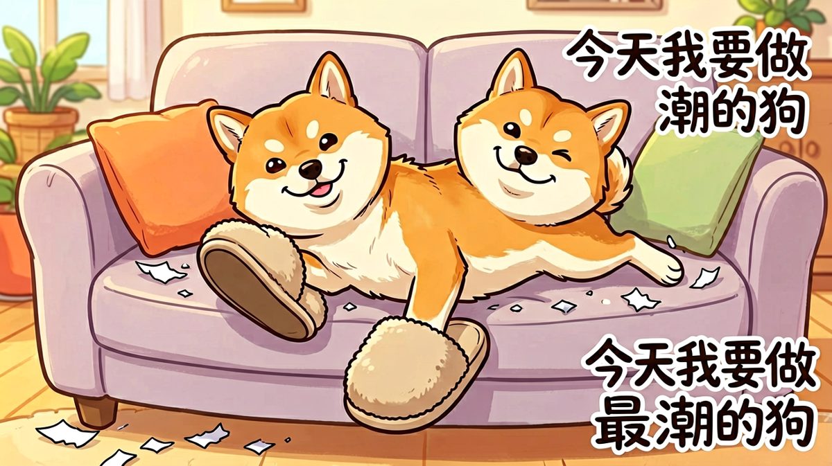 偷穿主人拖鞋的柴犬，自认是这条街最靓的仔。