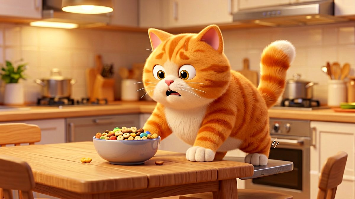 猫咪：只要我够认真，这碗零食就是我的！