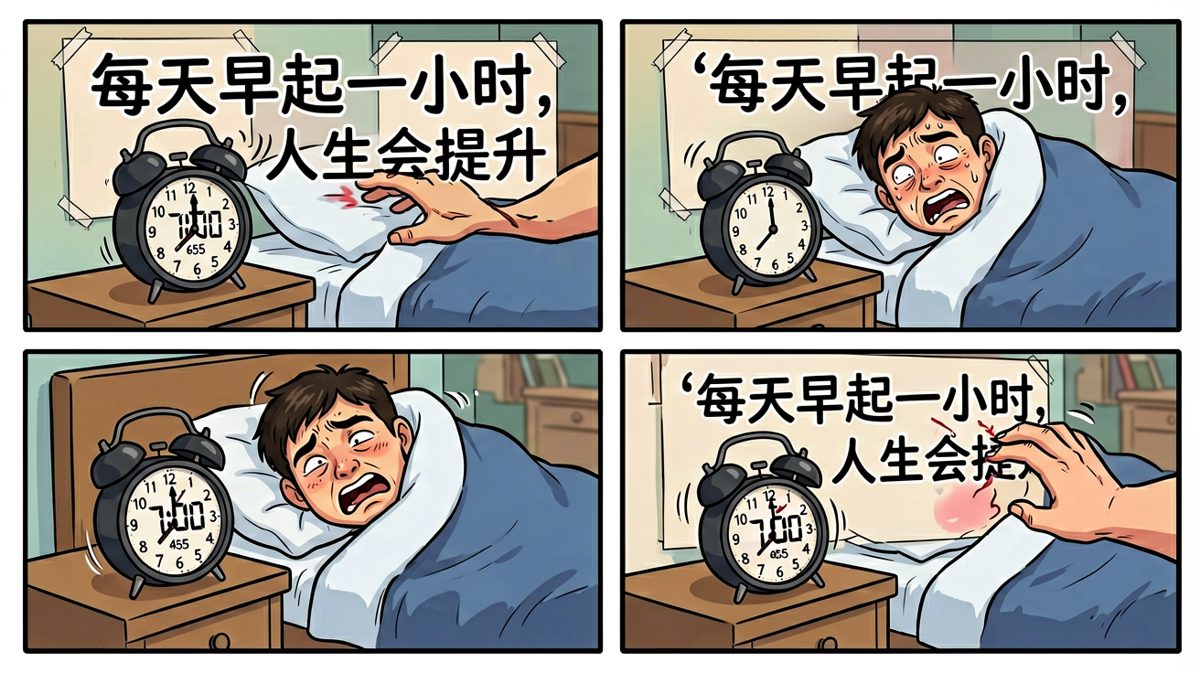 闹钟响起，与被子展开殊死搏斗